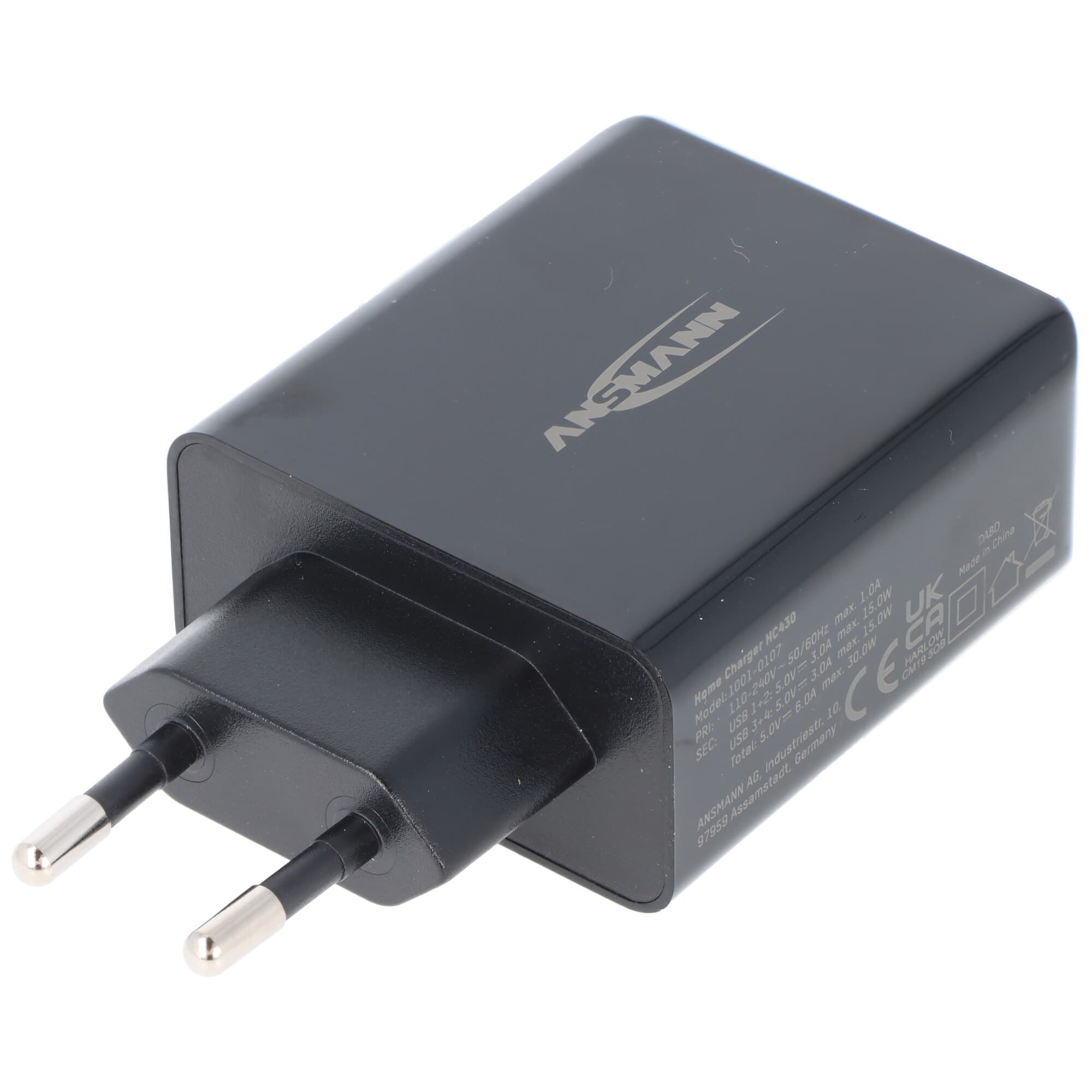 Chargeur USB Ansmann HC430, chargeur 4 voies, 30 W, noir