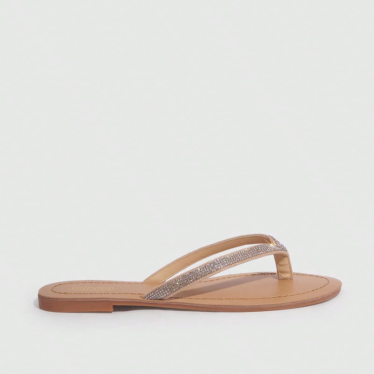 Chaussures pour femme Sandales plates de type flip-flop à la mode avec décor de strass, adaptées pour les vacances de printemps et d'été en solde